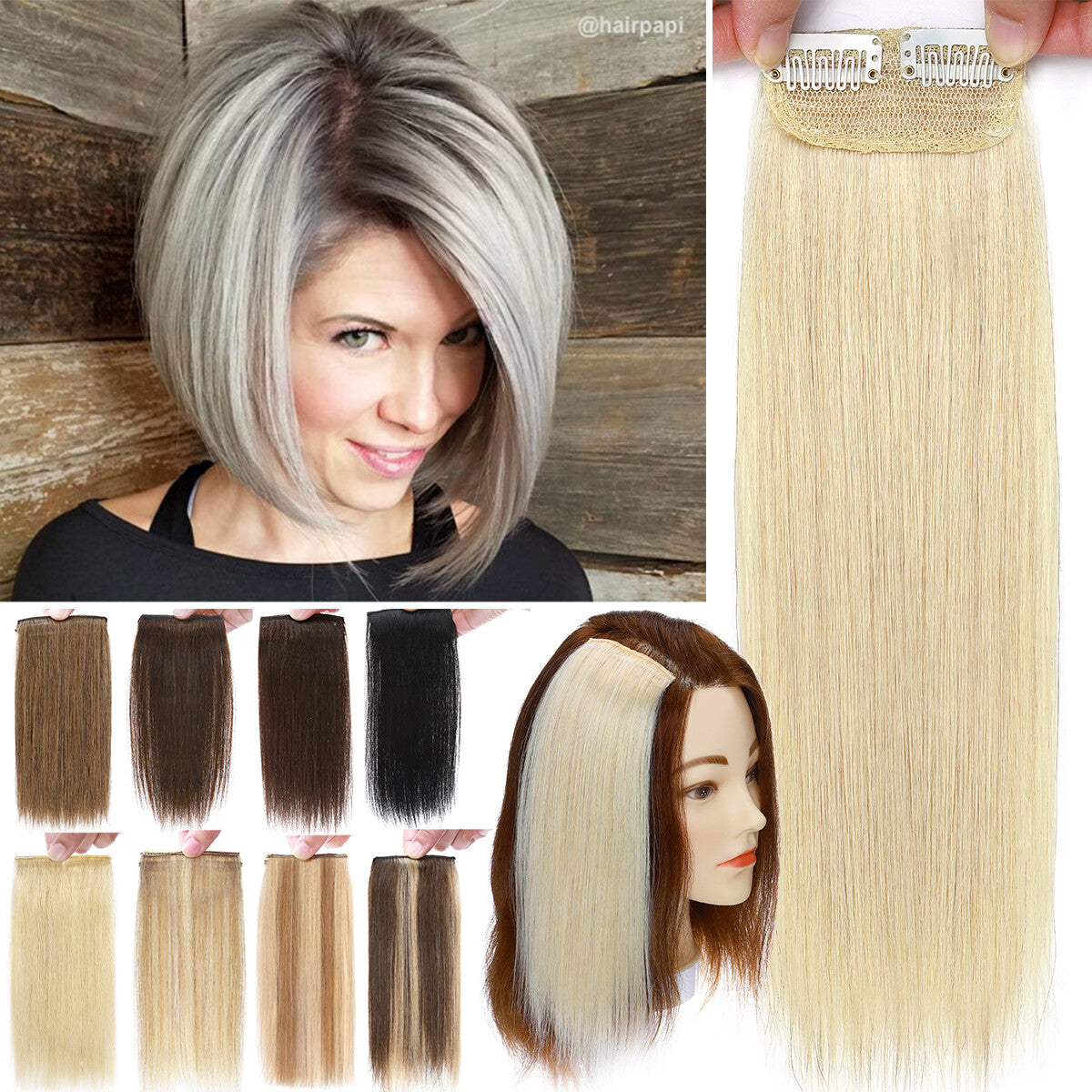 Clip-In Hair Extensions Human Hair Remy Topper & Patch Hairpiece