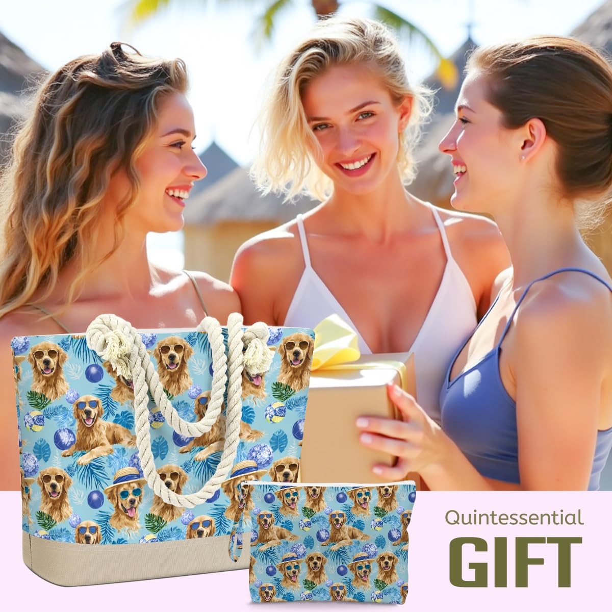 Waterproof Beach & Tote Bag Set for Women - Pool, Cosmetic & Dog Carrier
