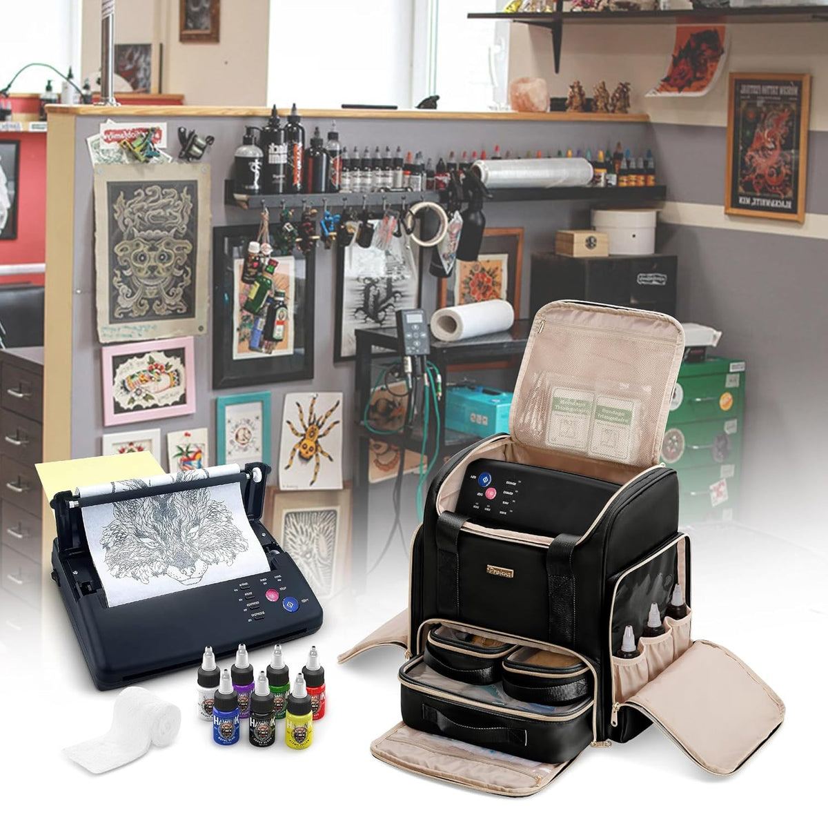 Tattoo Travel Case Backpack with 3 Transparent Cases - Double Layer Organizer