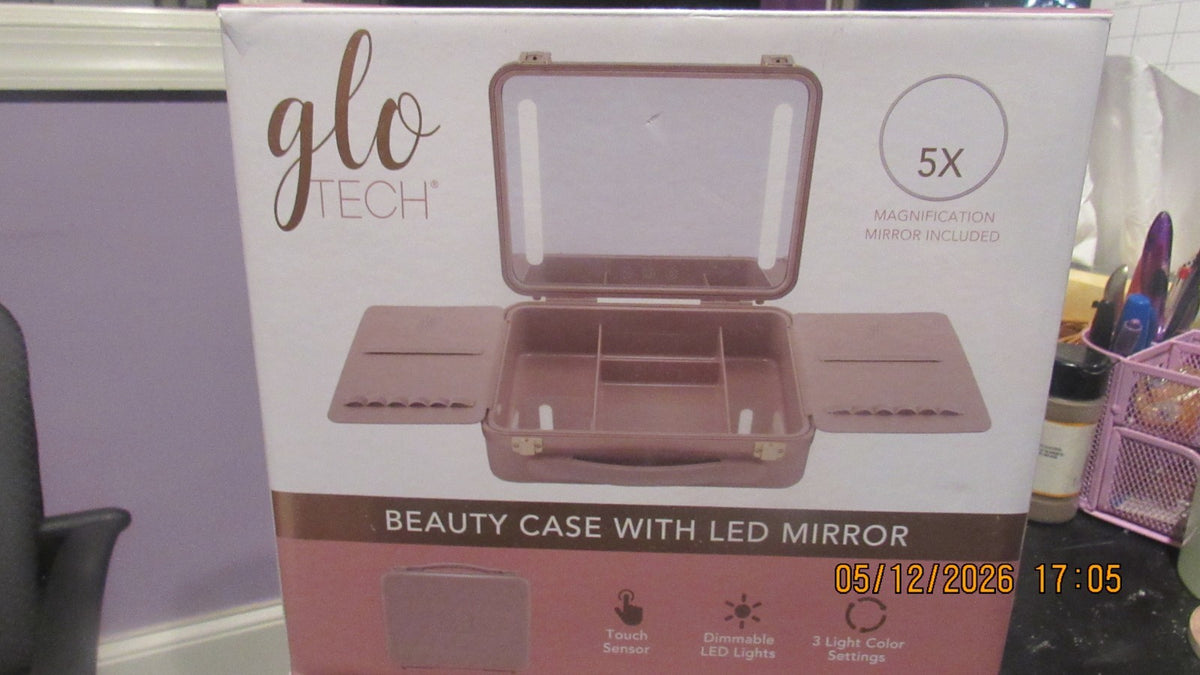 Glo Tech Beauty Case with LED Mirror – Touch Sensor, 3 Light Settings
