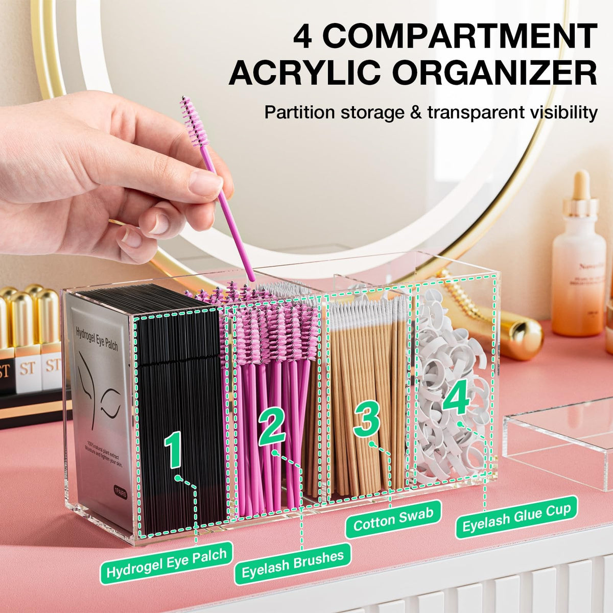 Acrylic Lash Extension Organizer Box with Lid - Eyelash Supplies Storage Container