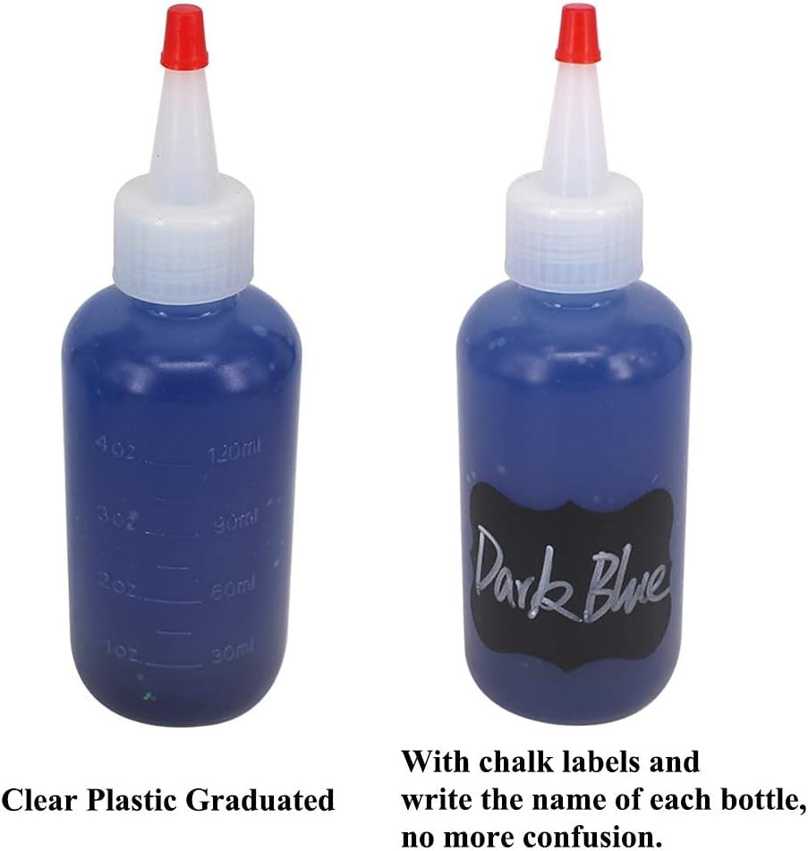 12 Pack 4oz Plastic Squeeze Bottles with Red Caps for Kitchen & Crafts