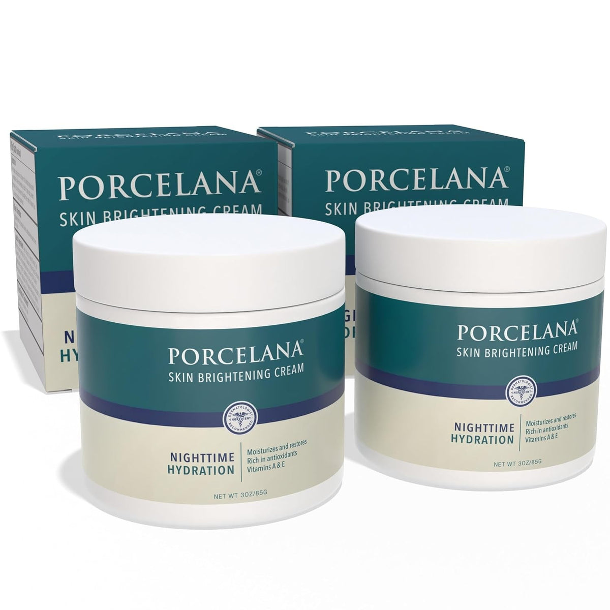 Porcelana Nighttime Hydration Cream - Fades Dark Spots & Evens Skin Tone, 3 oz, Pack of 2