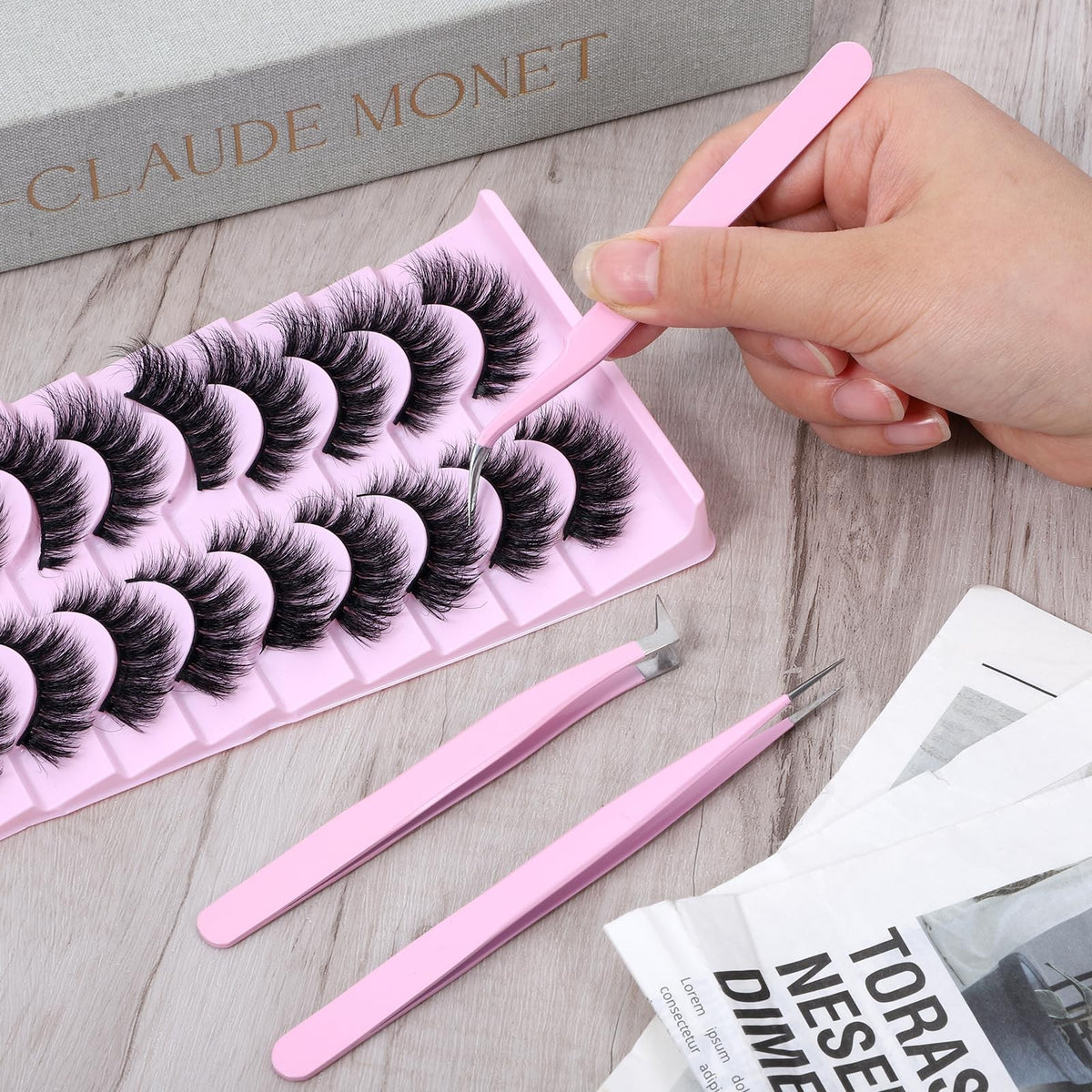 3 Pack Eyelash Extension Tweezers - Precision Straight and Curved in Pink