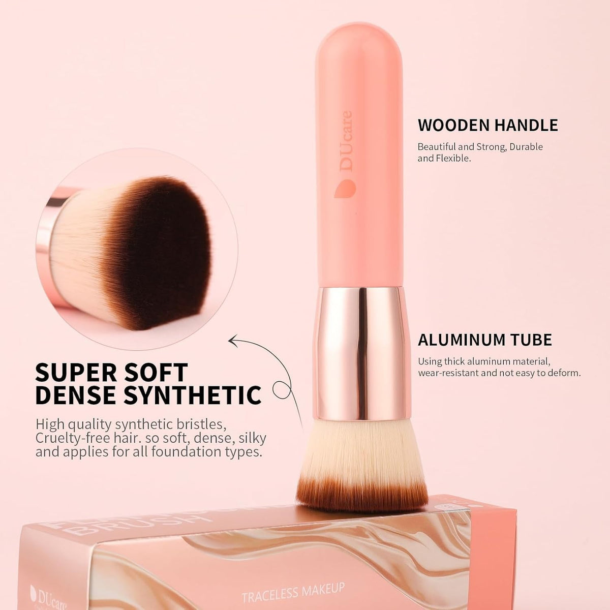 Flat Top Kabuki Foundation Brush for Flawless Makeup Blending - Dense Synthetic Bristles