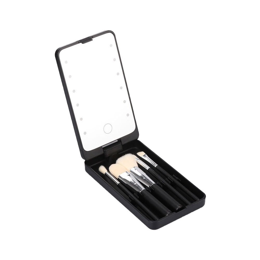 Travel Makeup Brush Set with LED Light Mirror, Portable Cosmetic Tool Kit