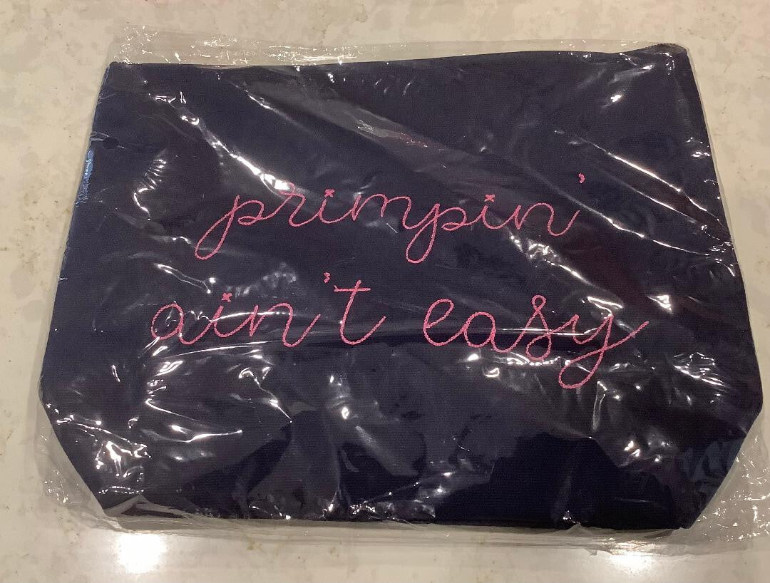 Cosmetic Bag 12x9 Large Dark Blue Primpin Ain't Easy – Ever Ellis Brand New