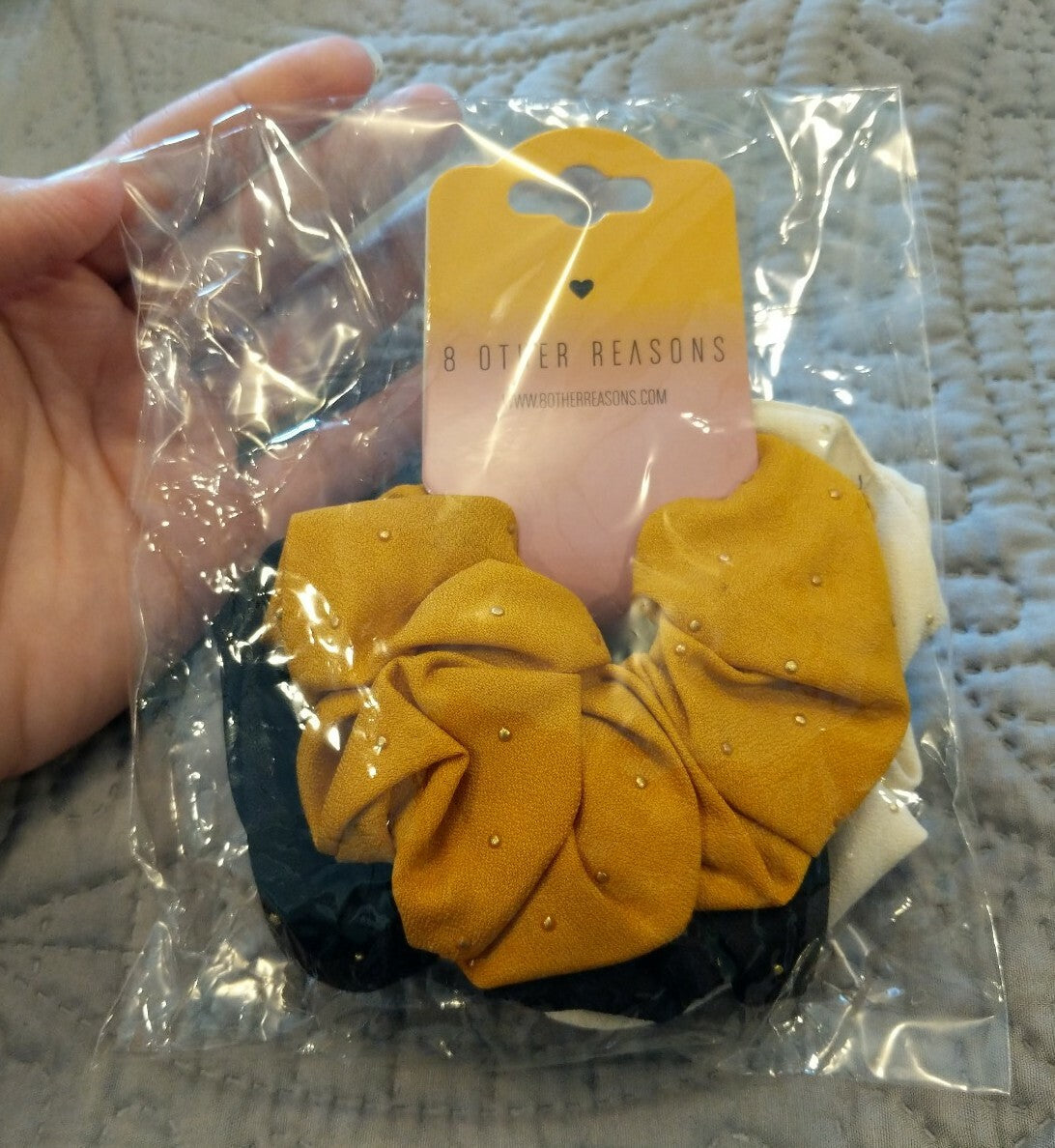 8 Other Reasons Bree Scrunchies. Set Of 3. Mustard, Black & Ivory w/