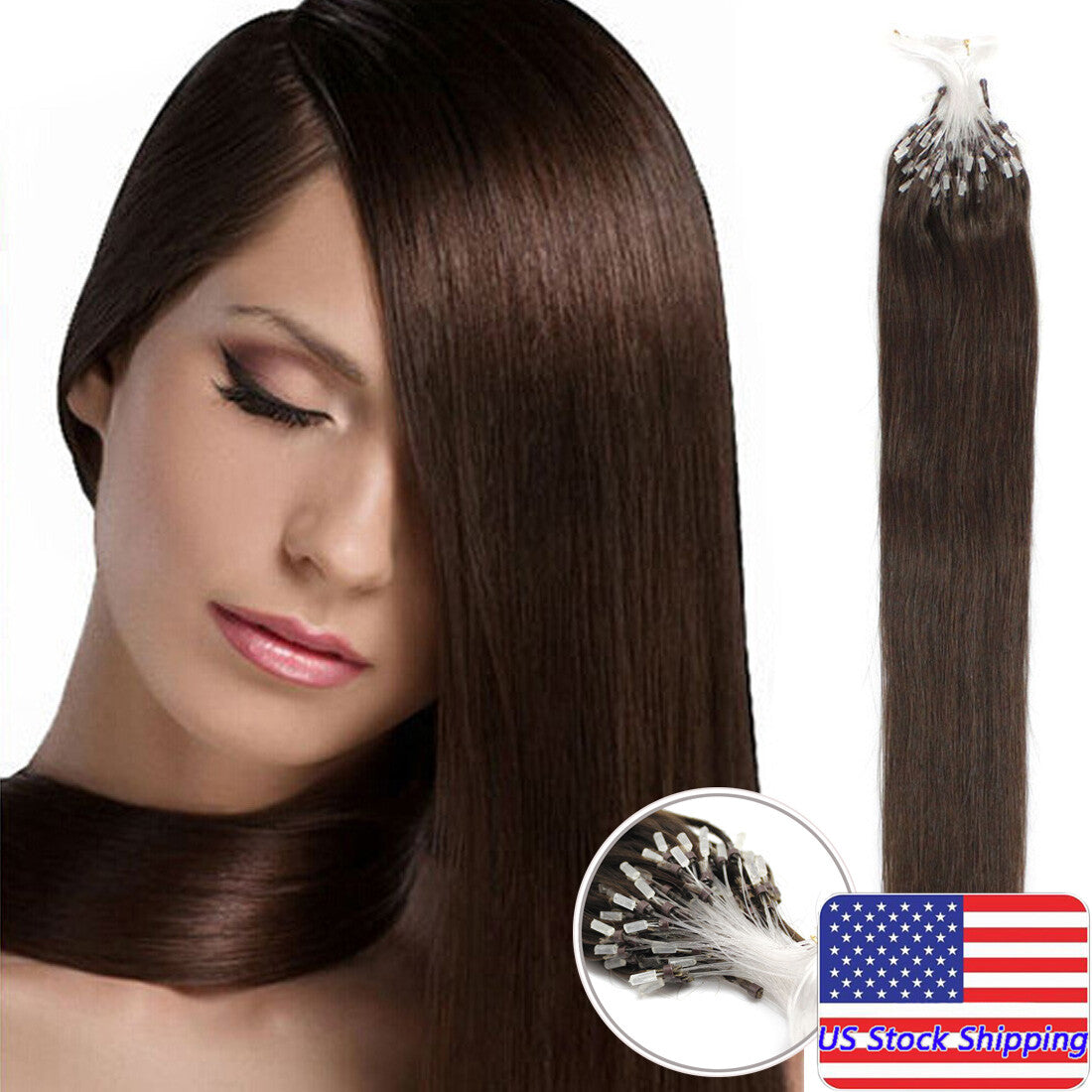 Micro Ring Loop Beads Tip Link Hair Extensions - 100% Remy Human Hair, Straight