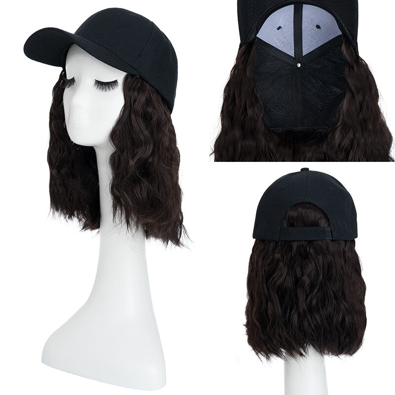 Baseball Cap with Synthetic Hair Extensions - Straight, Curly, Wavy Fits Most