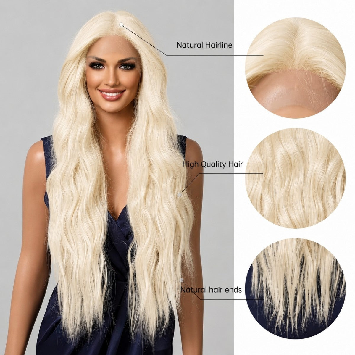 Long Wavy Bleach Blonde Lace Front Wig - Heat Resistant Synthetic Hair