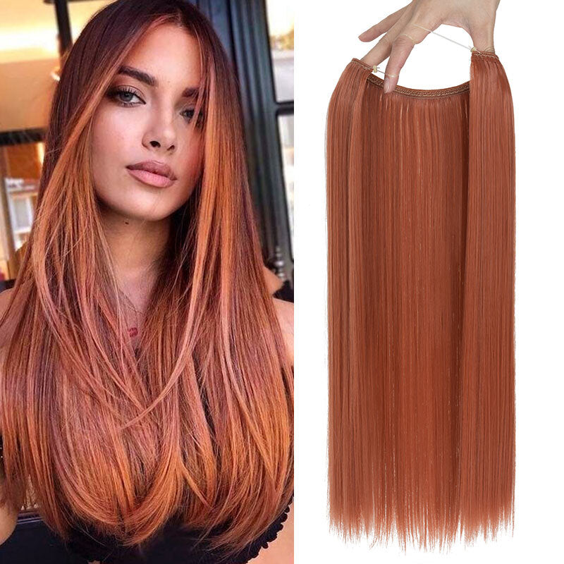 Invisible Wire Hair Extensions - Natural Synthetic Length & Body Wavy or Straight