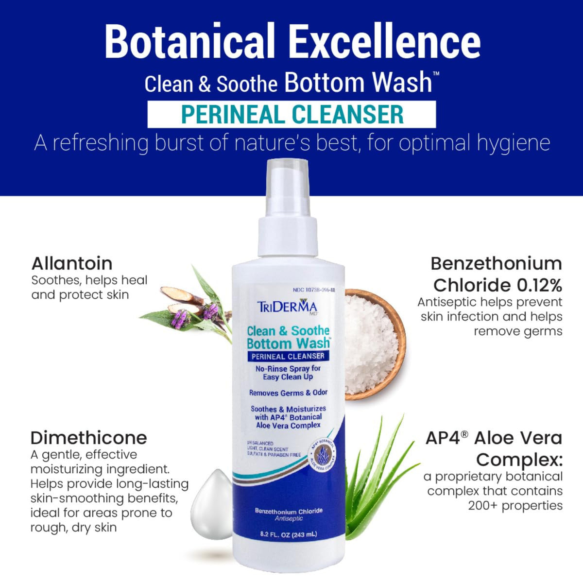 TriDerma No-Rinse Perineal Cleanser for Incontinence & Postpartum Care 8.2 fl oz