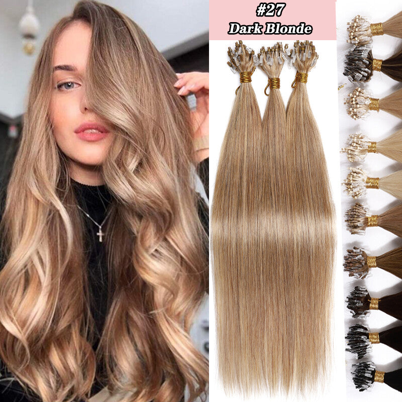 Micro Ring Hair Extensions - Remy Human Hair, Straight, Multiple Lengths & Colors