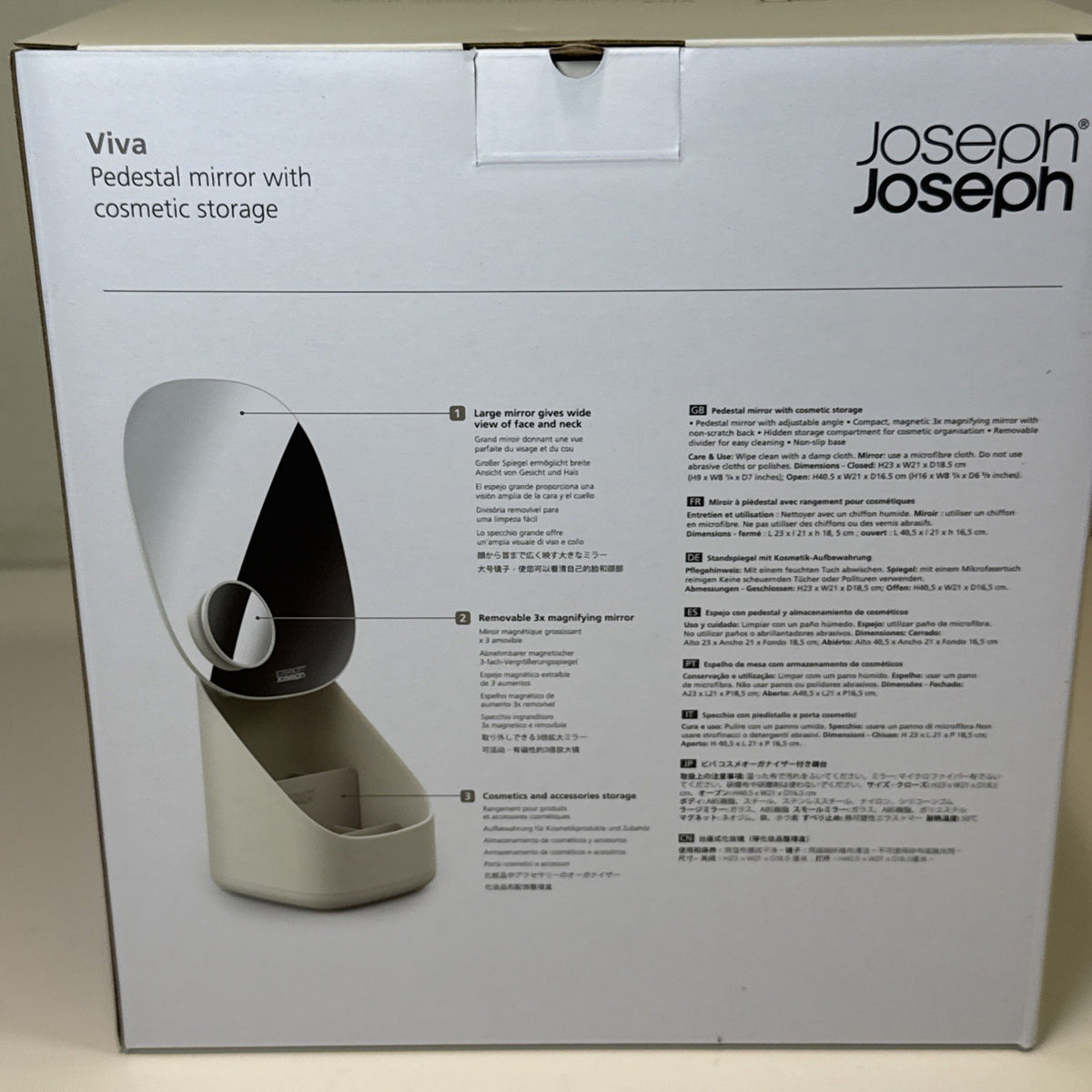 Joseph Joseph Viva Pedestal Mirror and Makeup Organizer with Removable Divider