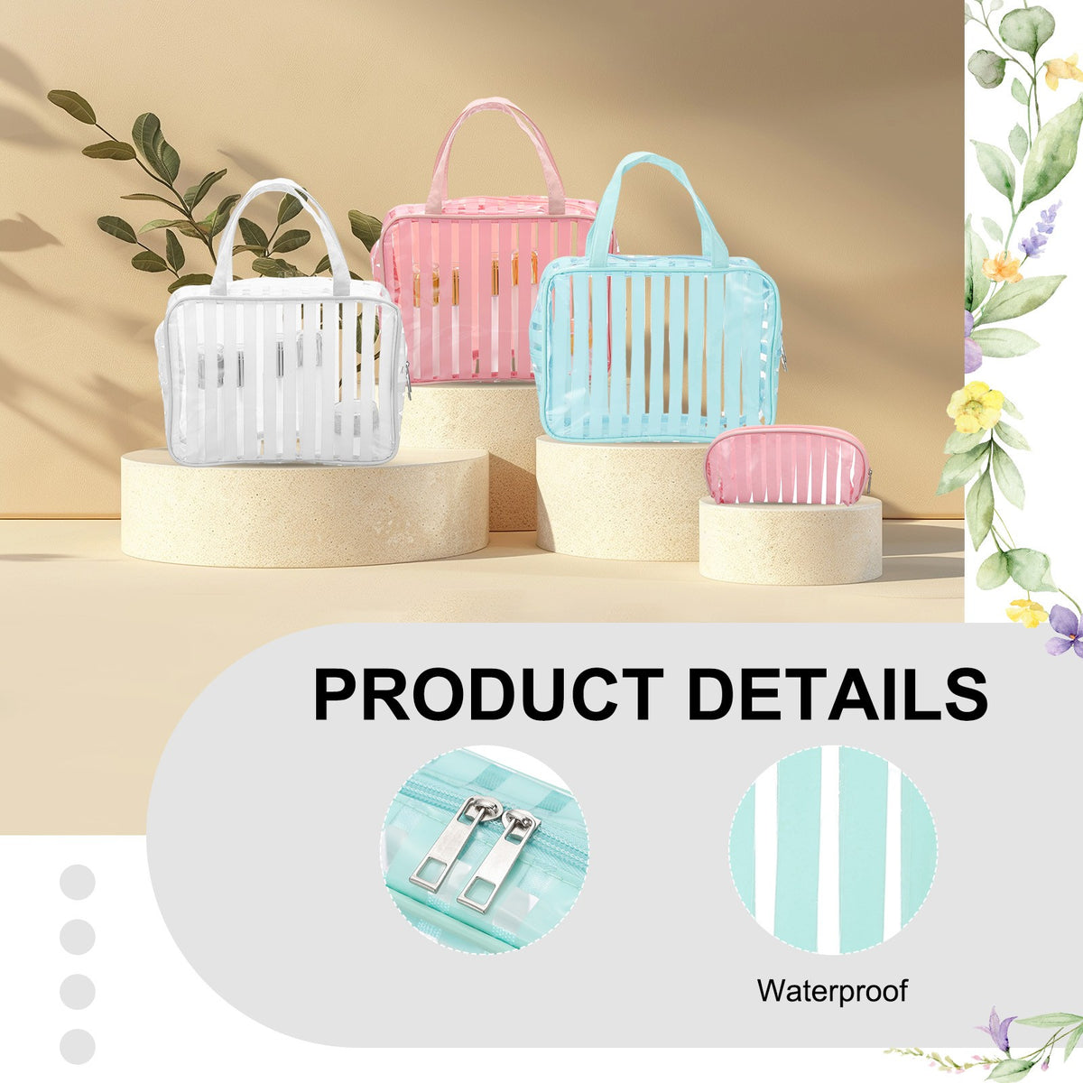 Clear Toiletry Bag Set - Waterproof Transparent Cosmetic Travel Organizer Sky Blue 2 Pack