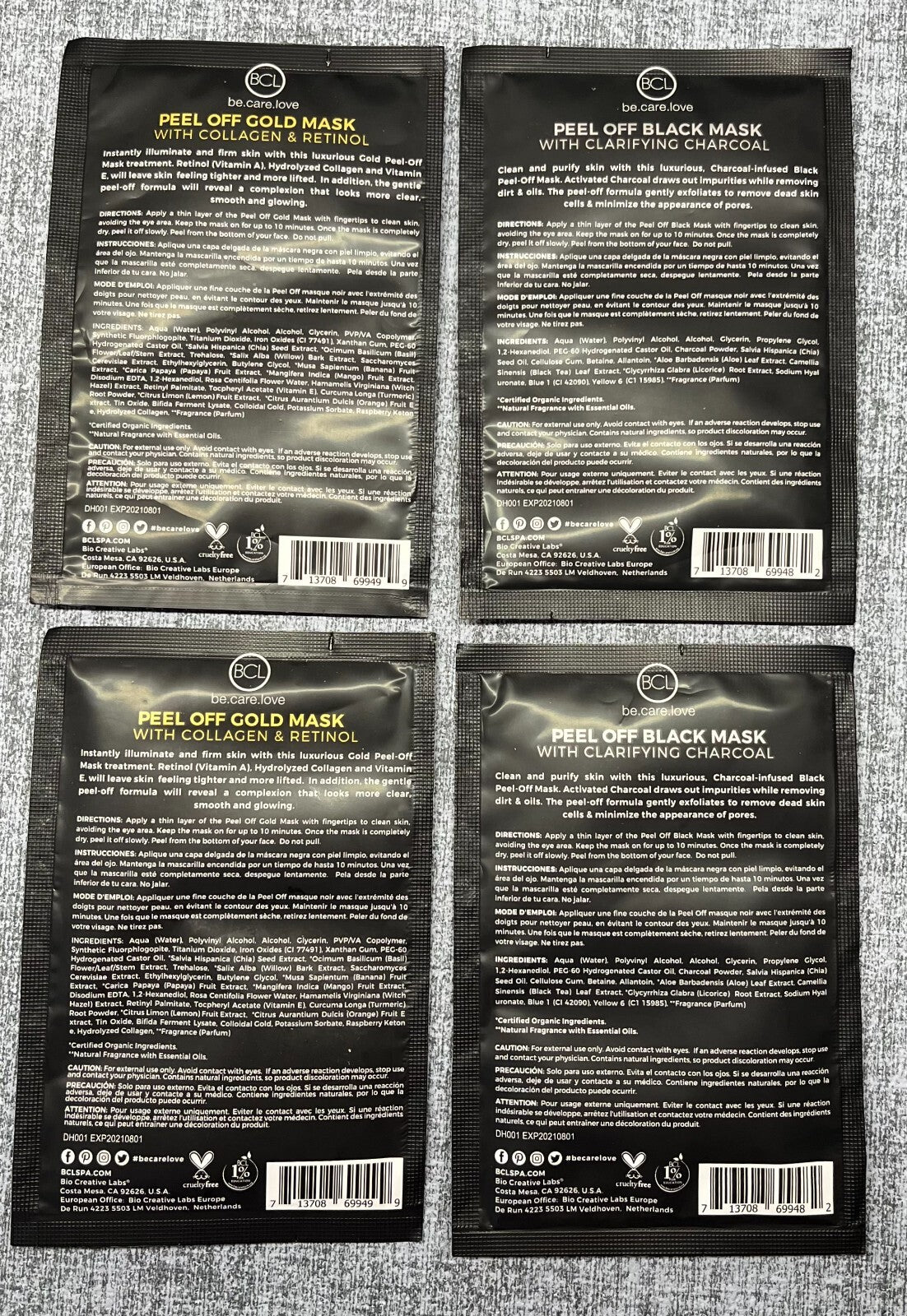 Peel Off Face Masks 4 Pack - Charcoal & Collagen
