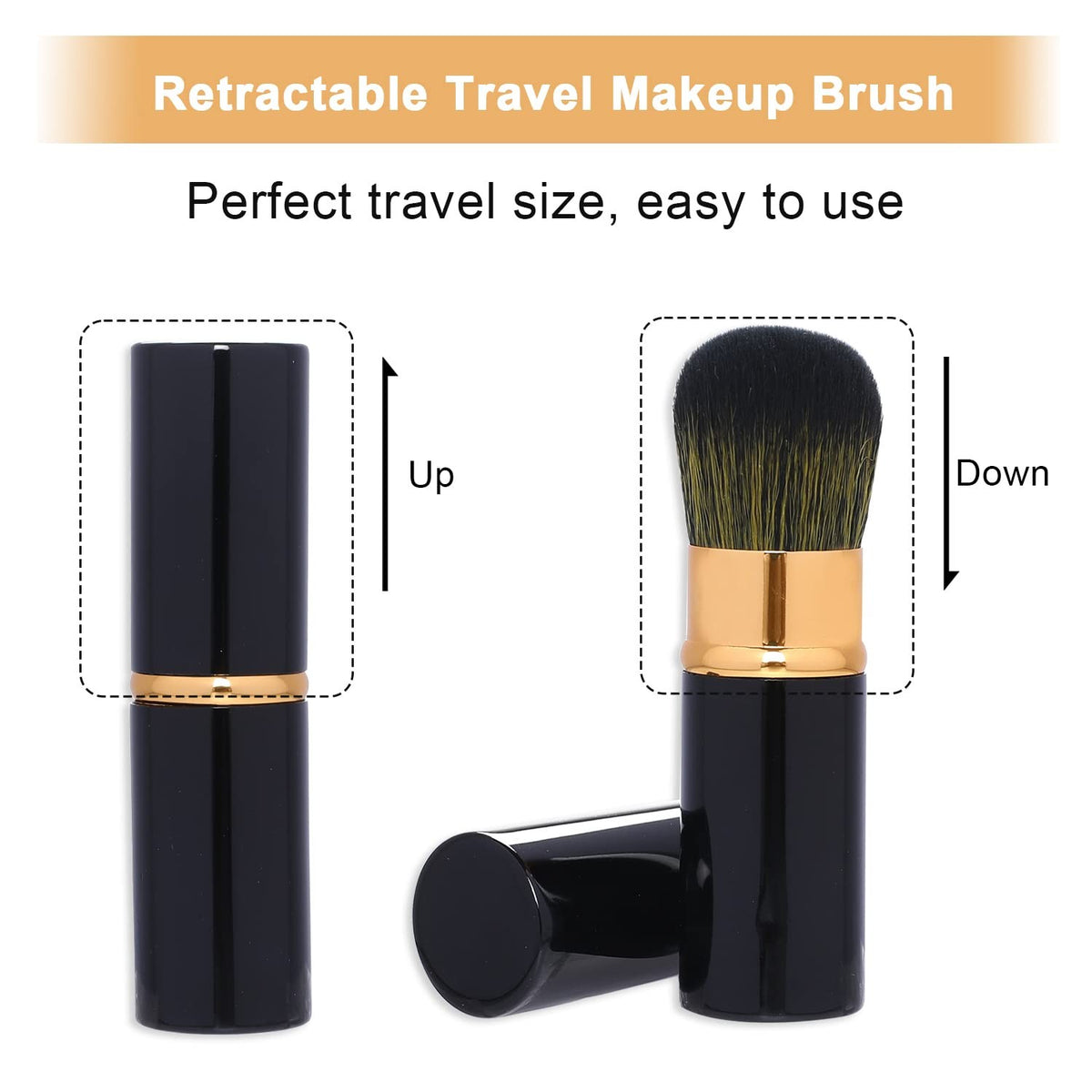 Retractable Makeup Brush Set - 2pcs Portable Kabuki Brushes Black