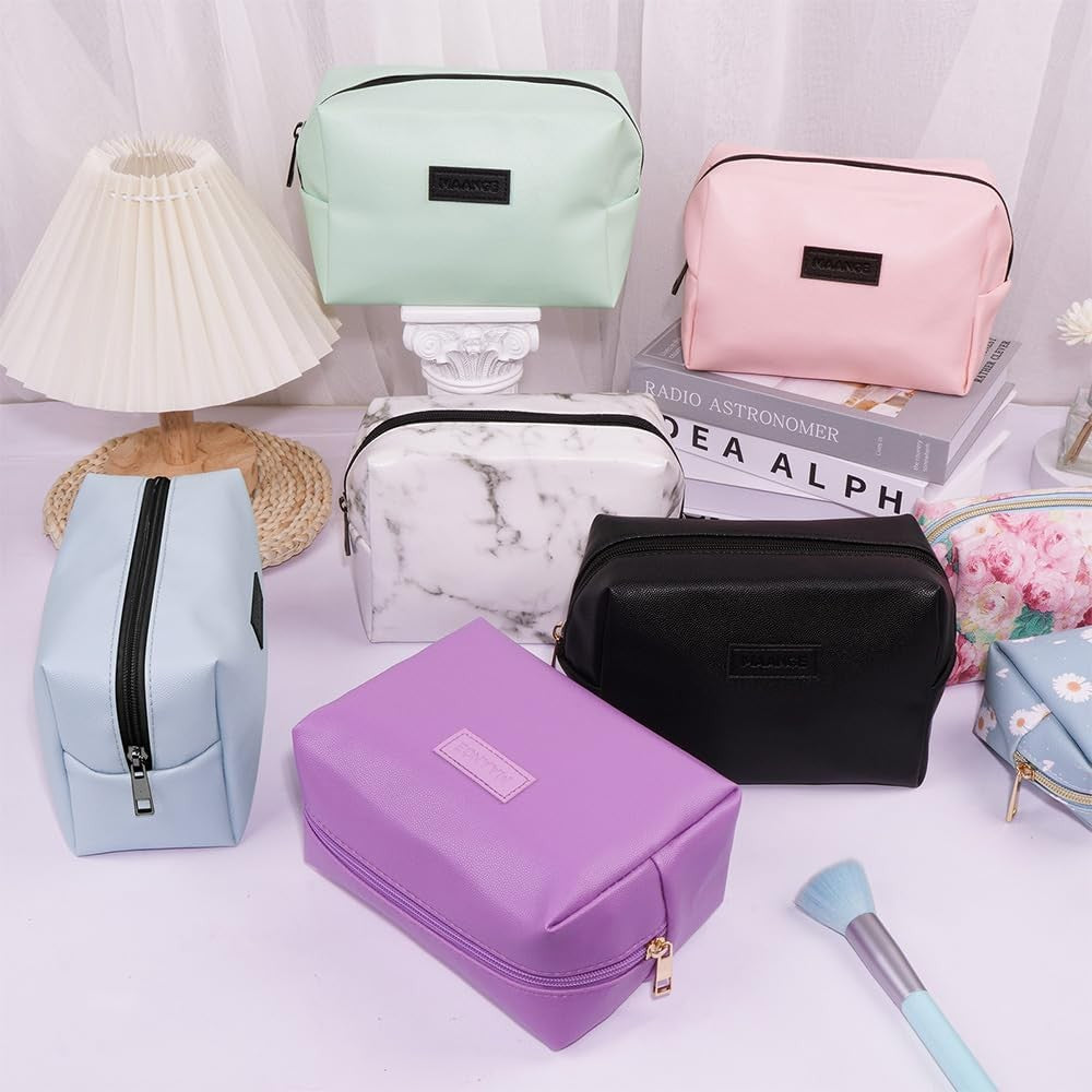 Small PU Leather Makeup Bag with Zipper Portable Cosmetic Pouch for Women