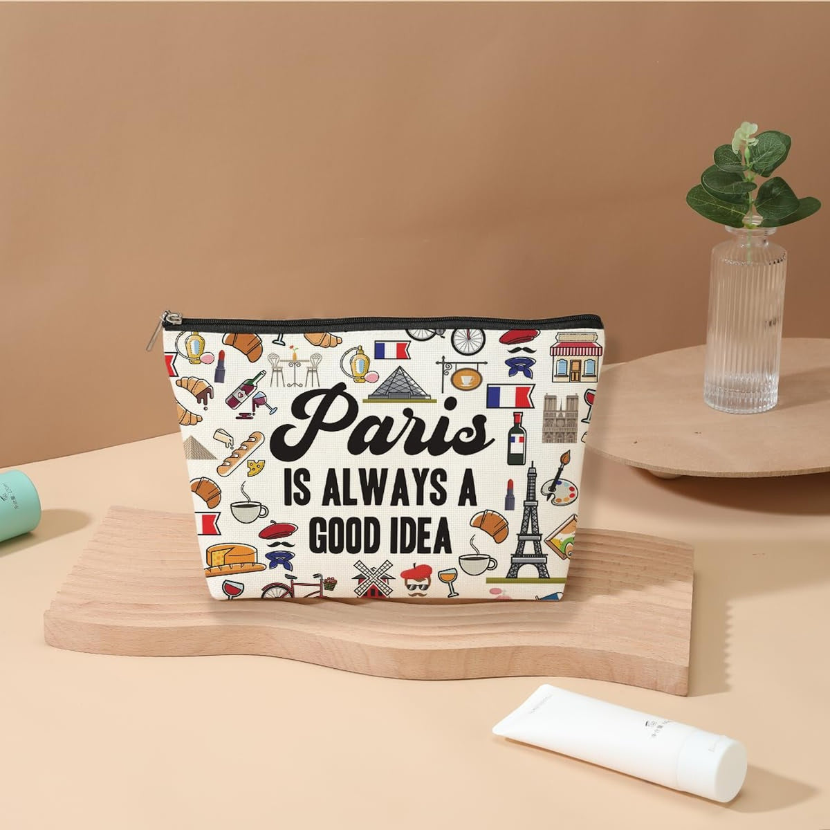 Paris Skyline Cosmetic Bag Travel Makeup Organizer Gift for Women & Girls