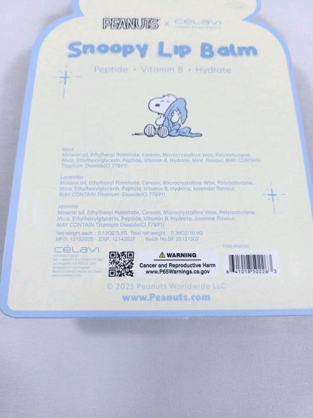 Snoopy Lip Balm Set with Bonus Case - 3 Flavors Peanuts x Celavi