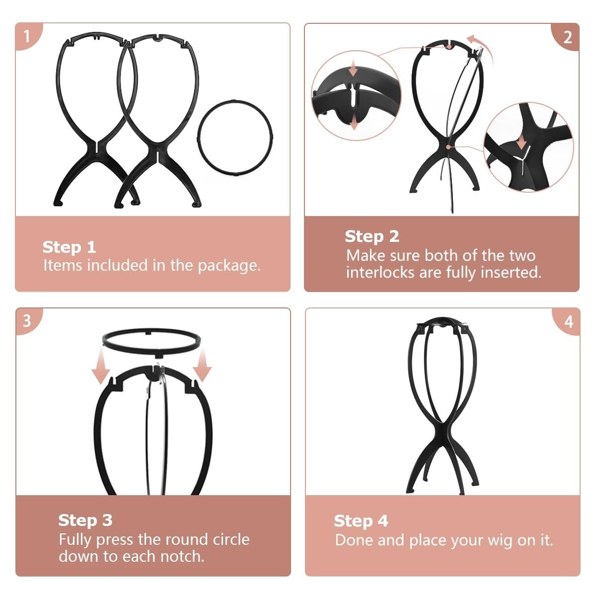 Travel Wig Stand Set - Foldable Black Wig Display & Storage Organizer