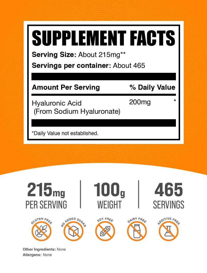 Hyaluronic Acid Powder 215 mg per Serving | Bulk Supplement for Skin & Joint Support