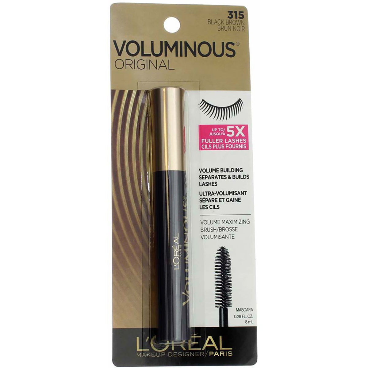 Voluminous Mascara for Full Lash Density - Black Brown 315, 0.28 fl oz (2 Pack)