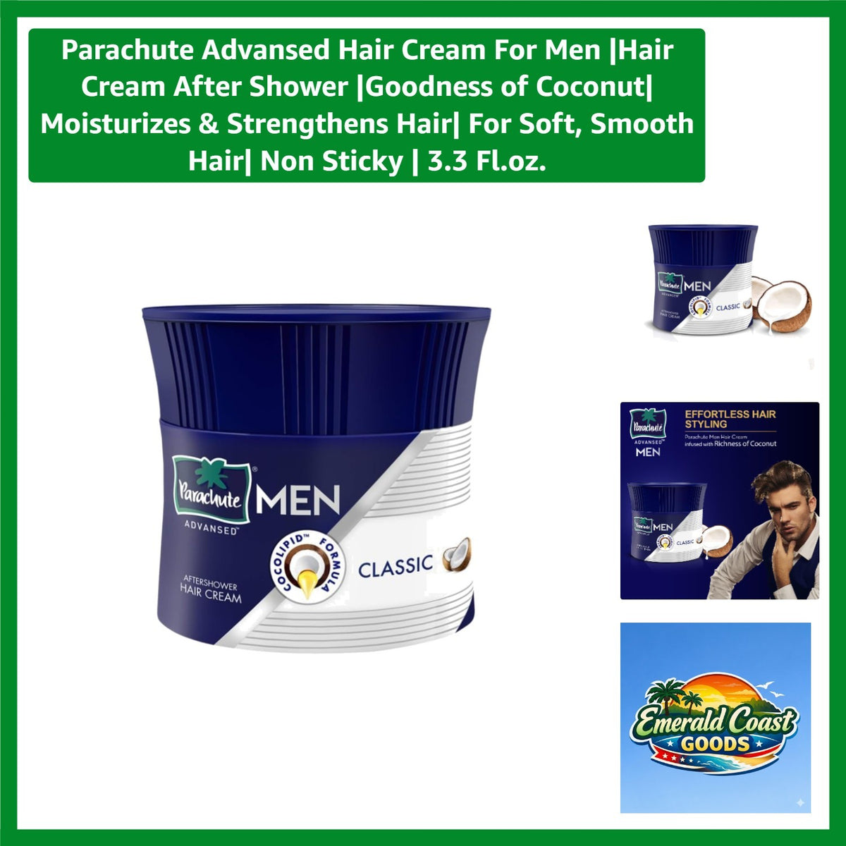 Coconut Infused Hair Cream for Men - Soft, Smooth, Non-Sticky, 3.8 Fl Oz