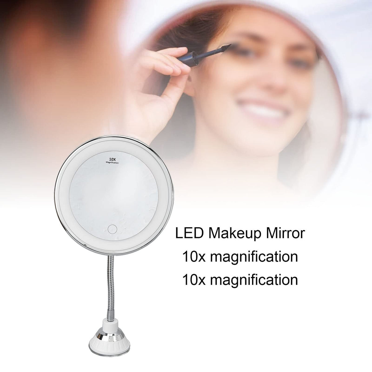 LED Makeup Mirror 10x Magnification, Wall Mount Round Reflector with 22 LEDs, USB/Battery Powered