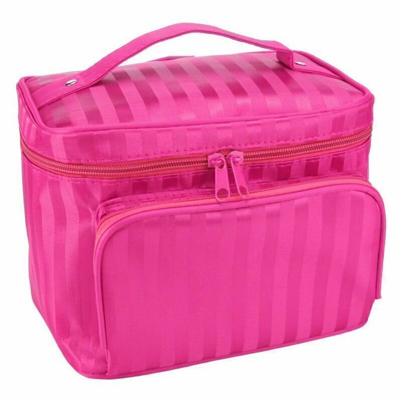 Large Cosmetic Makeup Bag Organizer Travel Kit with Handle and Multiple Pockets