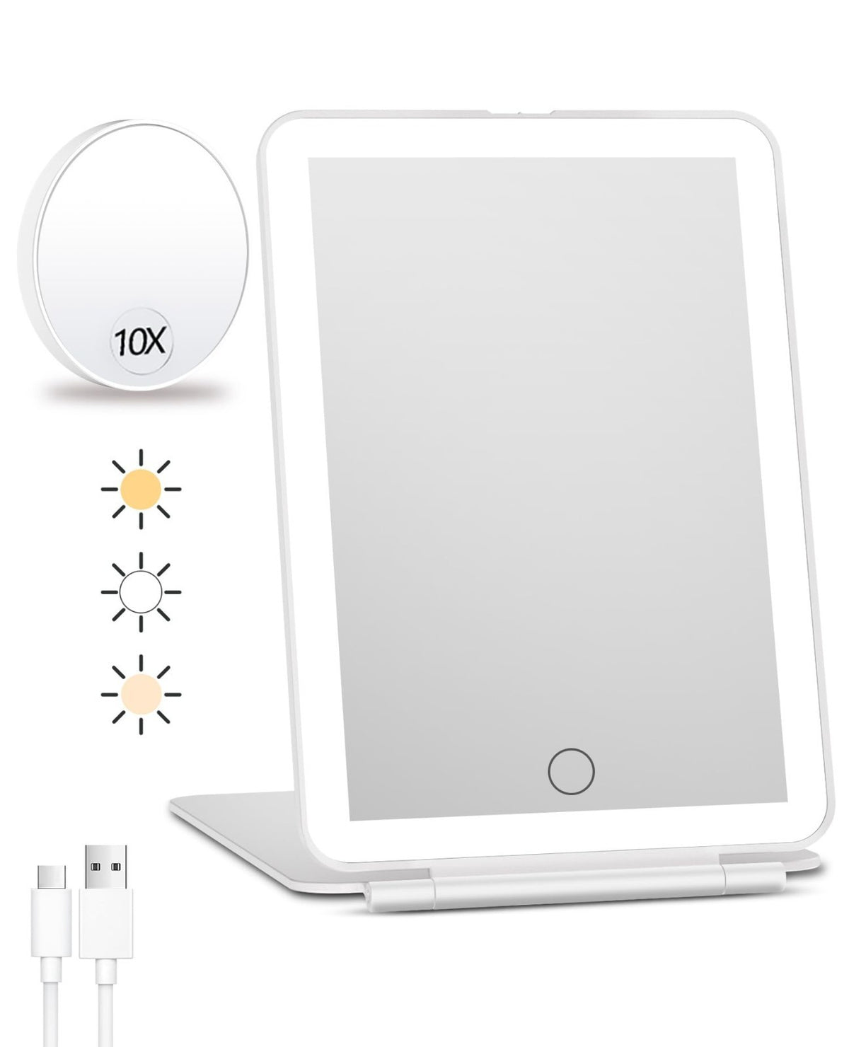 Rechargeable Travel Makeup Mirror with LED Lights & 10X Magnification