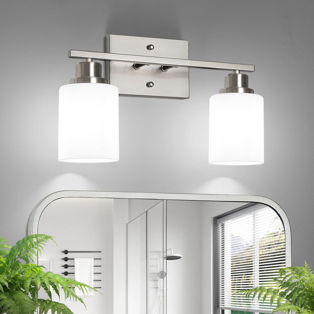2-Light Bathroom Vanity Light Fixture - Brushed Nickel Wall Sconce with Frosted Glass Shades