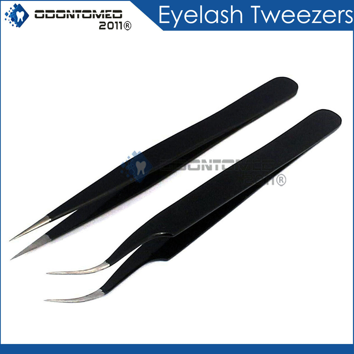 Black Eyelash Extension Tweezers Set - Straight & Curved Precision Tool