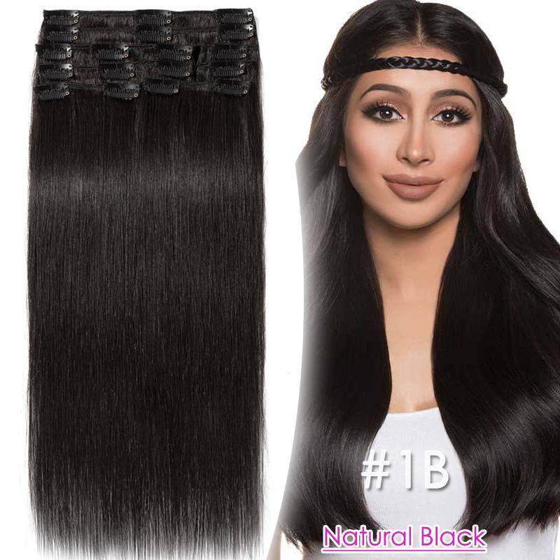 Thick Double Weft Clip-In Human Hair Extensions - Full Head Set