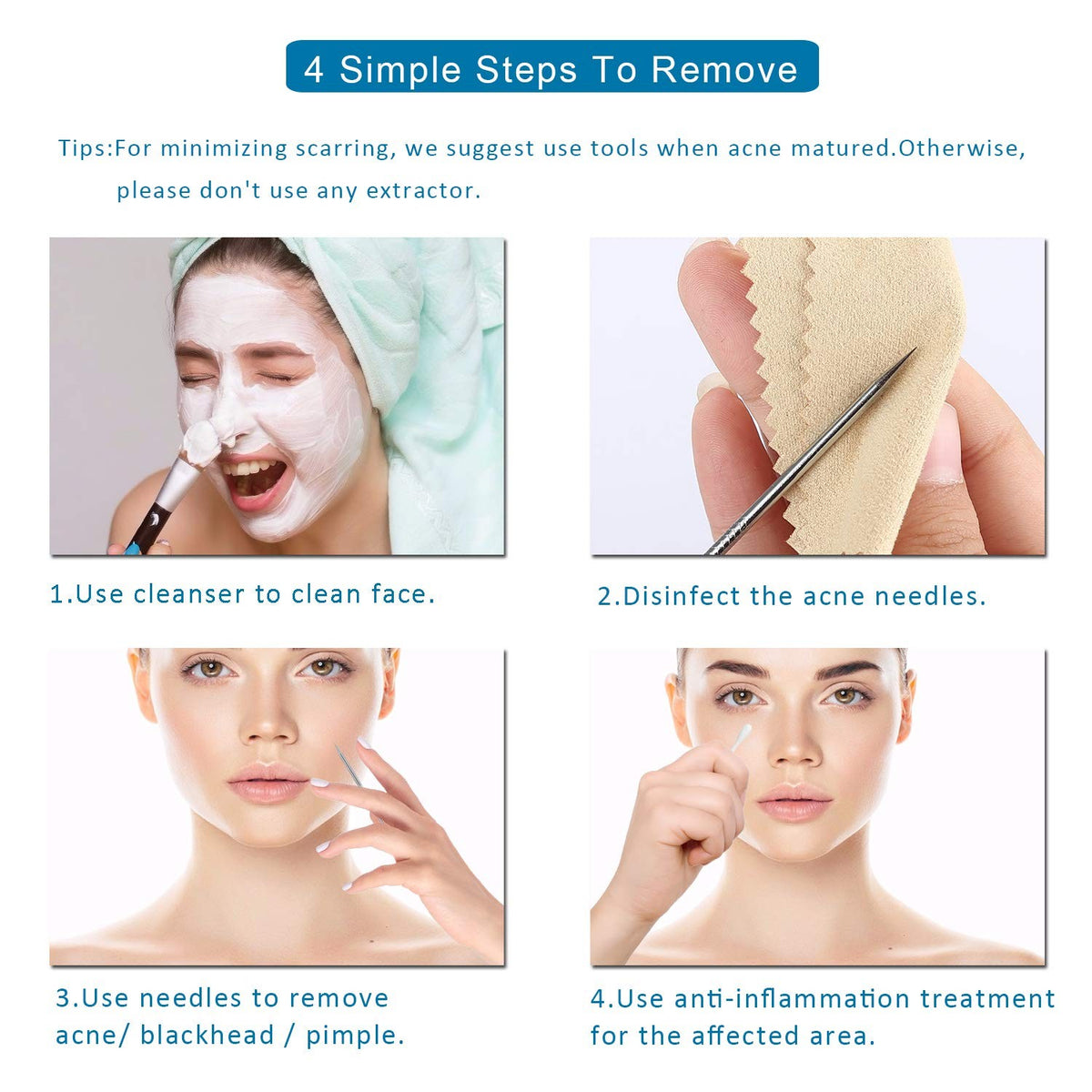 Blackhead Remover Comedone Extractor Set - 5PCS Skin Pore Tool Kit