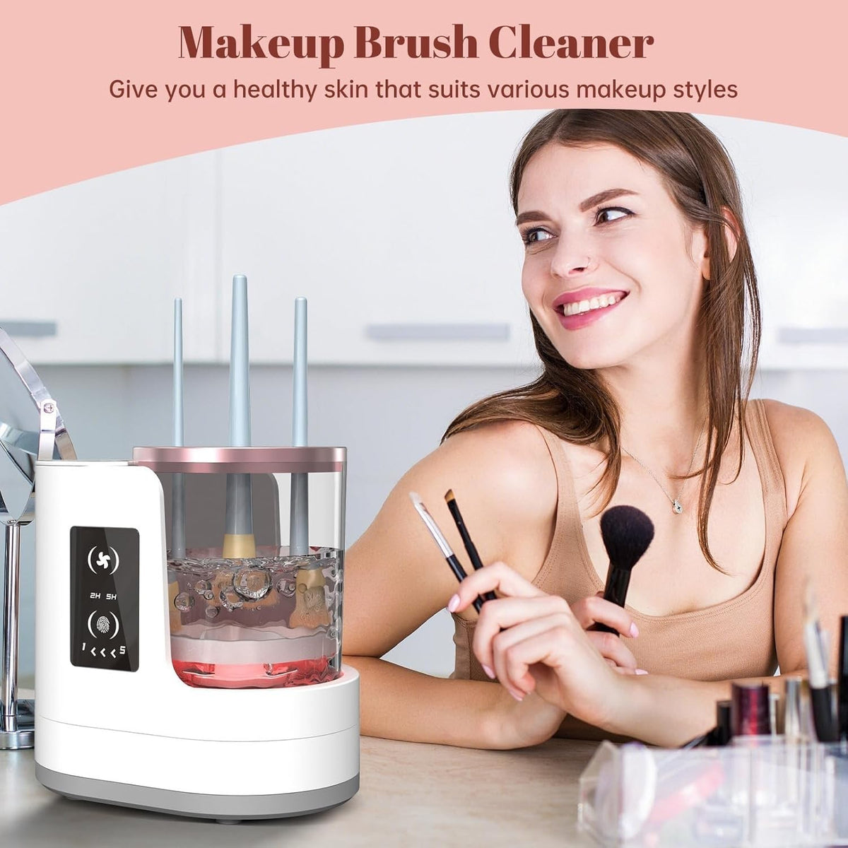 Electric Makeup Brush Cleaner Machine with Dryer & Holder - 3 in 1