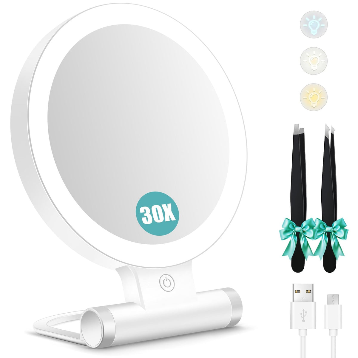 Magnifying Makeup Mirror with Light 30X Double-Sided Travel Vanity Mirror