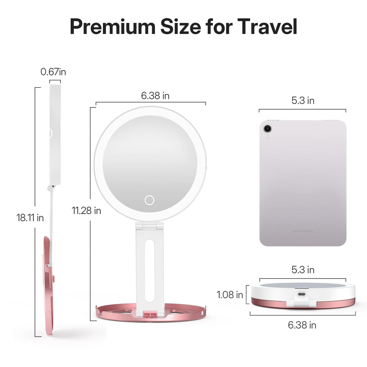 Lighted Travel Makeup Mirror with 10X/1X Magnification, Dimmable Touch, Rechargeable & Portable