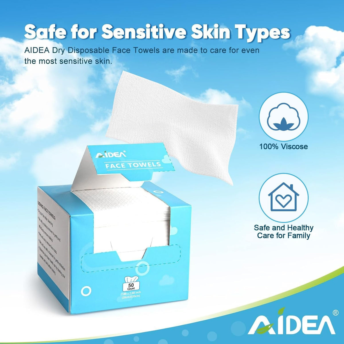 Disposable Face Towels for Sensitive Skin - 7.87 Inch, 2 Pack, 100 Count