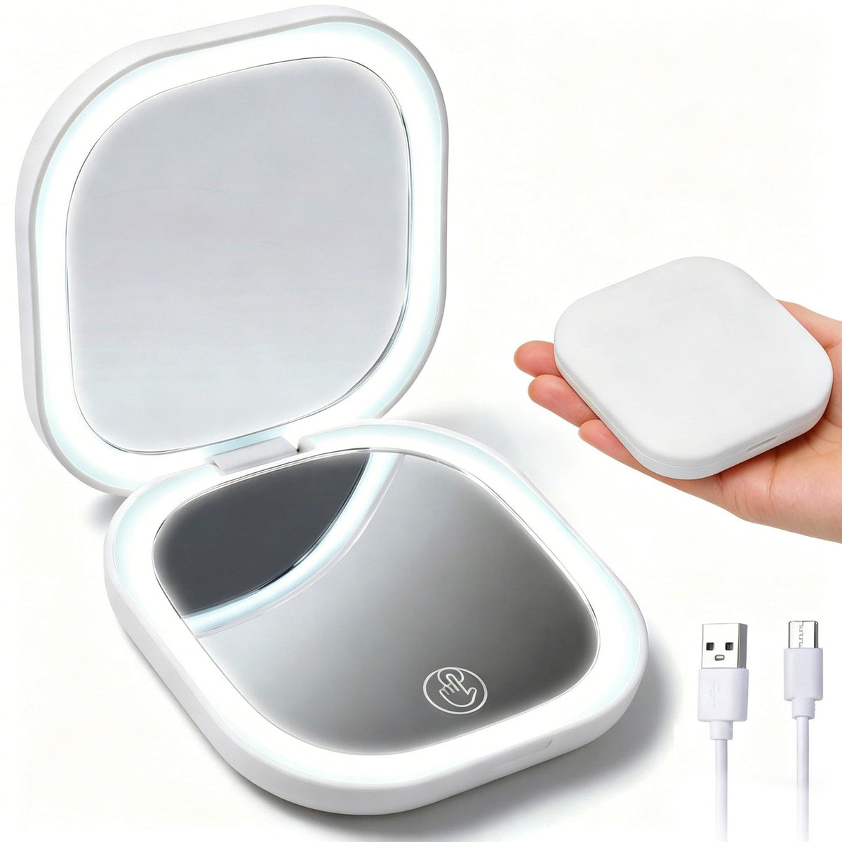 Portable LED Light Up Compact Mirror with 1X & 10X Magnification - Pocket Makeup Mirror