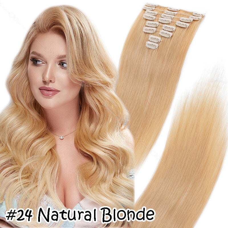 Clip-In Human Hair Extensions Full Head Remy Hair - Multiple Colors & Lengths