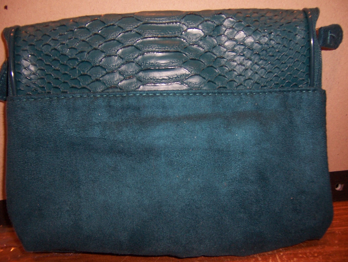 Vintage Avon Blue Leather & Suede Makeup & Jewelry Tote Bag