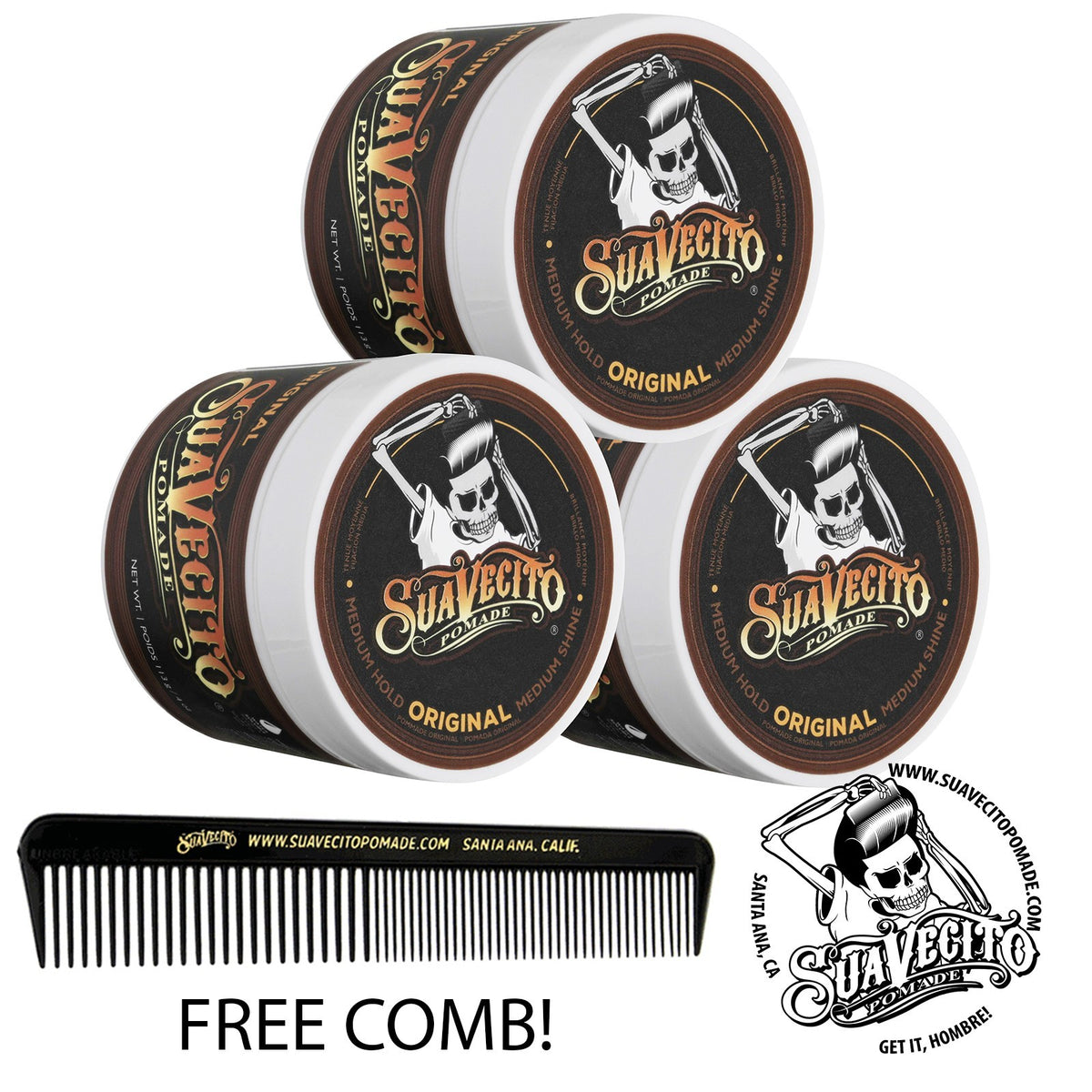Suavecito Original Hold Pomade 3 Pack - Water-Based Hair Styling Gel