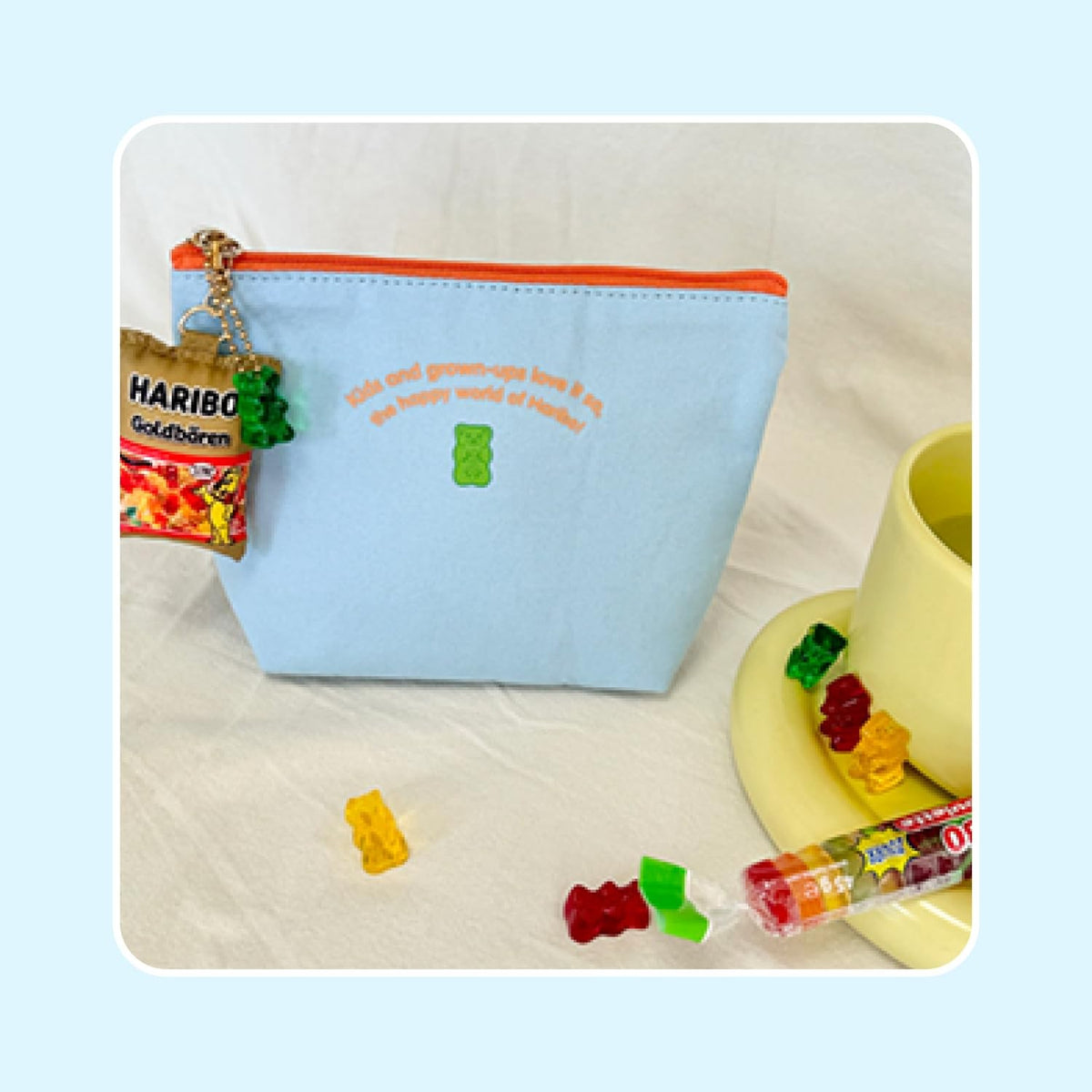 Cute Haribo Gummy Bear Zipper Pouch - Portable Cotton & Polyester Bag for Makeup and Small Items