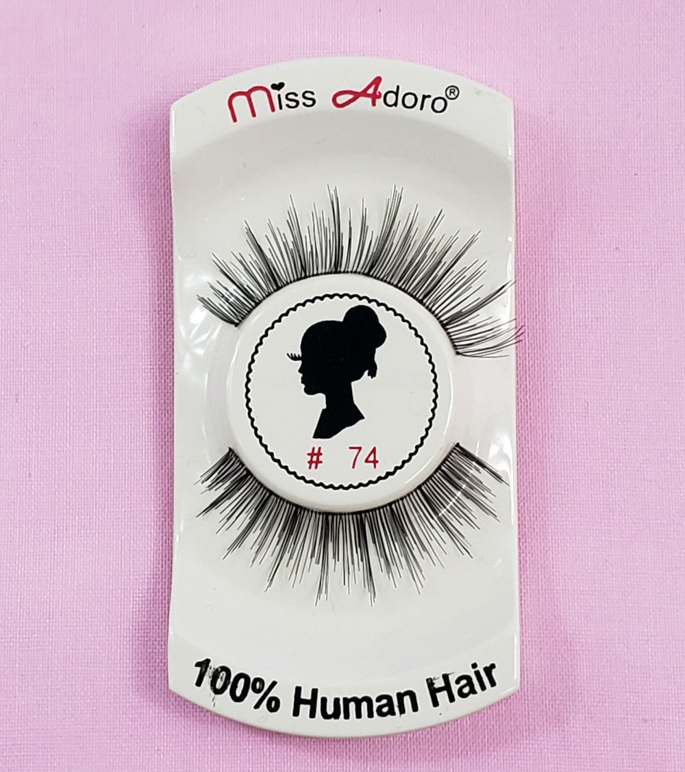 12-Pack Human Hair False Eyelashes Style 74 - Natural Touch, Handmade, Light & Soft