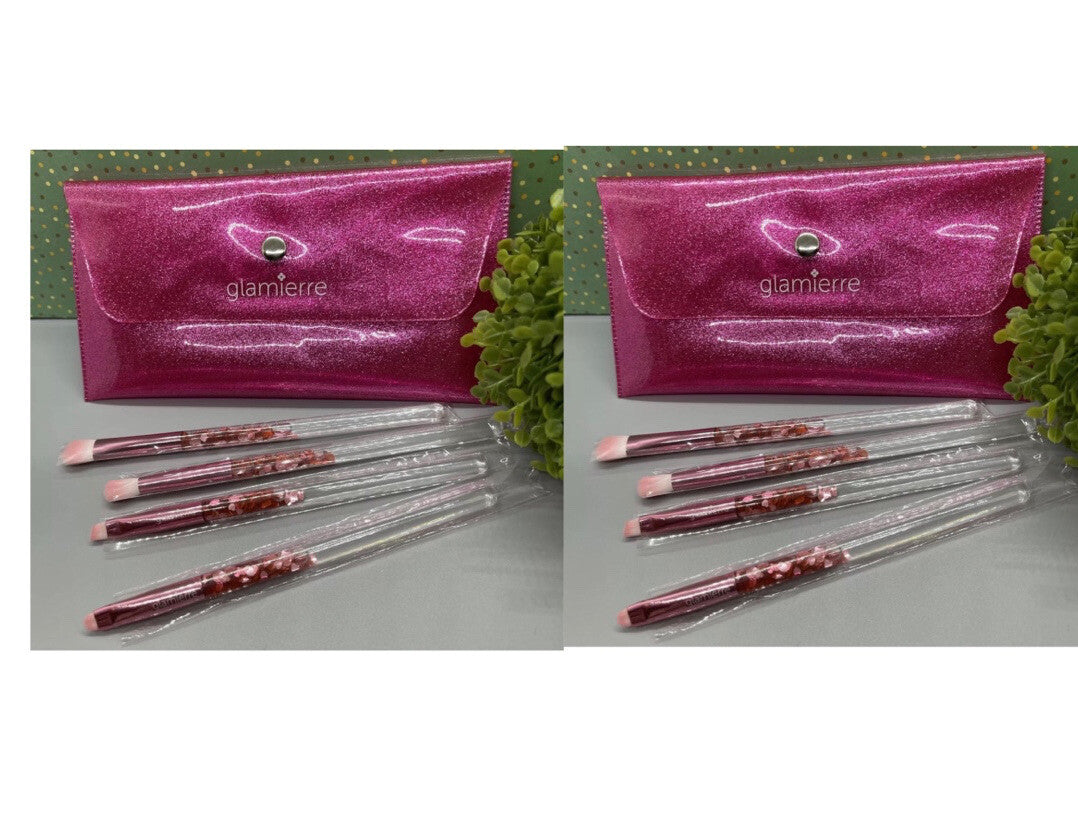 Pink Glitter Eye Makeup Brush Set - 4 Piece Collection for Eyeshadow & Precision Application