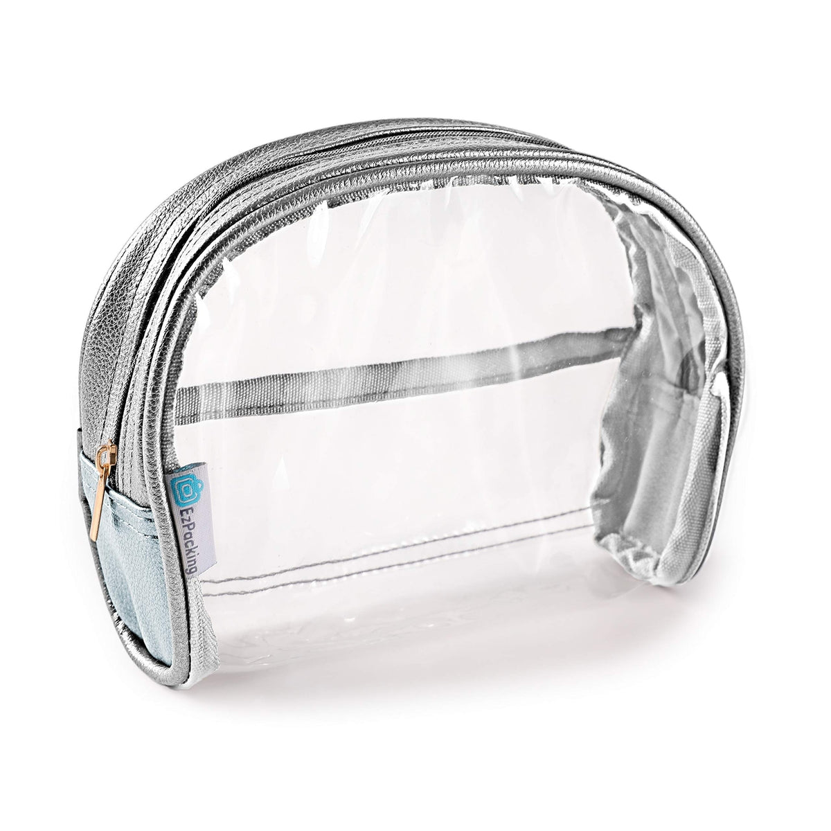 Clear Half Moon Cosmetic Pouch - Small Transparent TSA Travel Bag