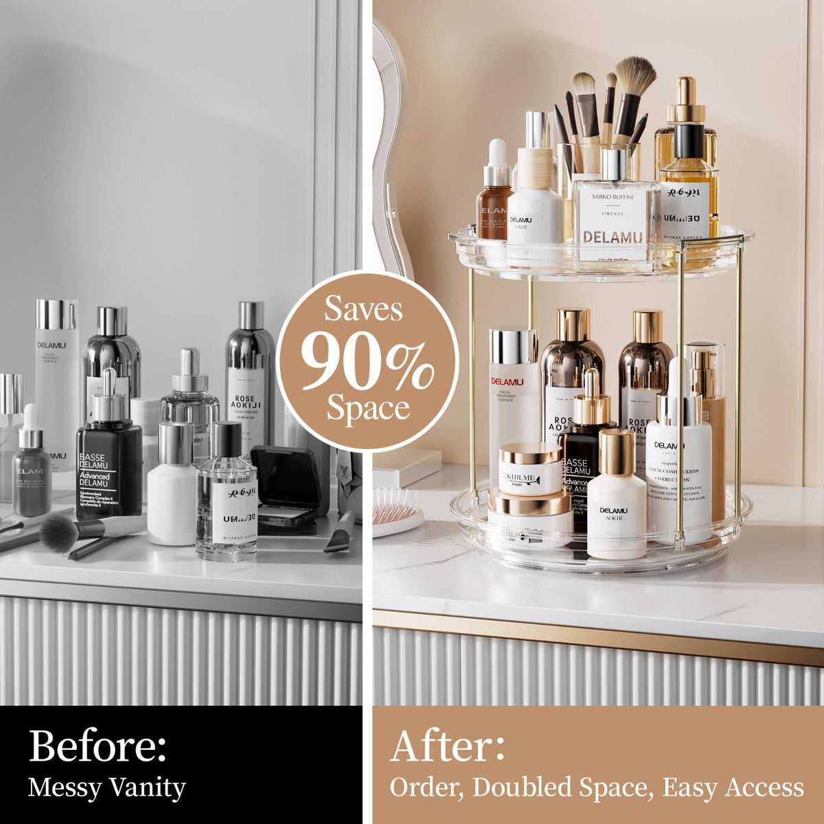 2-Tier Rotating Makeup Organizer with Spinning Storage for Skincare & Perfume
