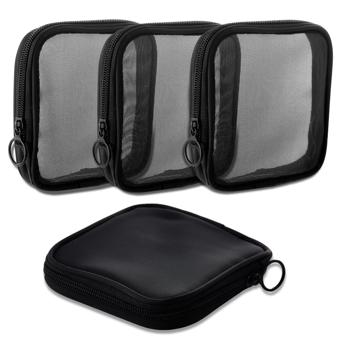 4 Pack Transparent Mesh Cosmetic Bags Travel Organizer Pouches 5x5 In